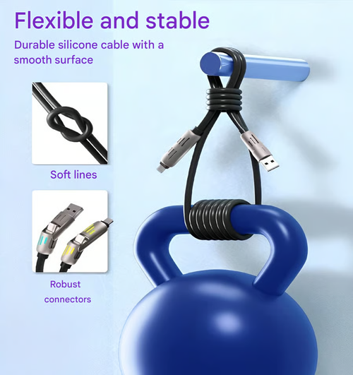 ⏰4-in-1 USB charging cable, fast charging, MAX. 60 W