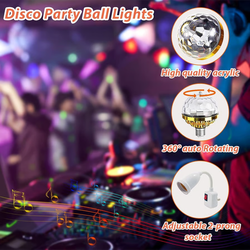 Colorful Magic Rotating Ball Light, LED Plug in Disco Ball Light