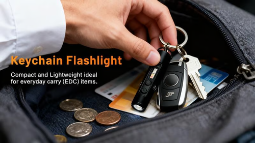 🔦Pocket Rechargeable EDC Flashlight: Mini Keychain Light with Fire Starter & Window Breaker
