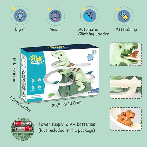 Dinosaur Chasing Race Track 5 Mini Dino Cars & Flexible Race Track Set with Light and Music