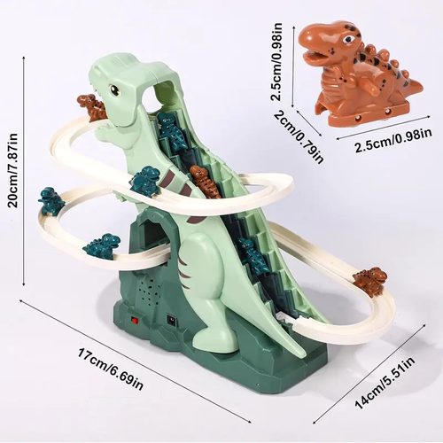 Dinosaur Chasing Race Track 5 Mini Dino Cars & Flexible Race Track Set with Light and Music
