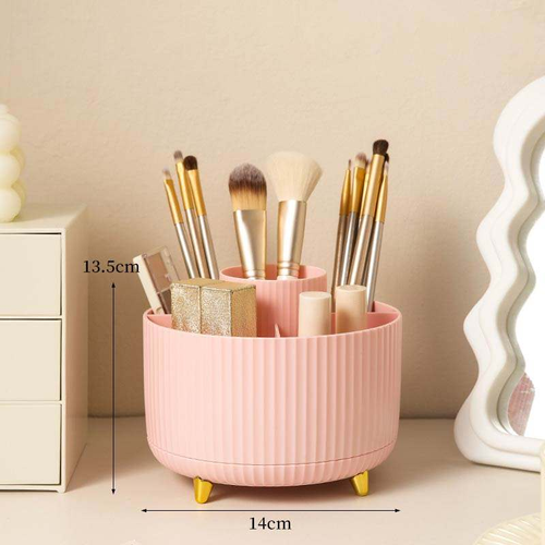 360° Rotating 🔄 Makeup Brush Holder | Multi-Color 🌈 Plastic Organizer ✨