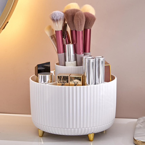 360° Rotating 🔄 Makeup Brush Holder | Multi-Color 🌈 Plastic Organizer ✨