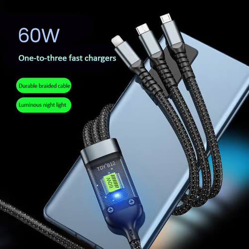 Transparent Luminous Charging 3-in-1 Data Cable