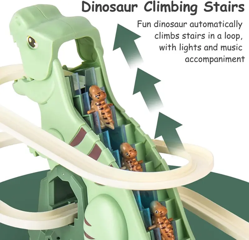 Dinosaur Chasing Race Track 5 Mini Dino Cars & Flexible Race Track Set with Light and Music