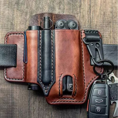 Spot EDC tactical tool leather case Retro outdoor tool waist bag Sports waist bag knife case flashlight case