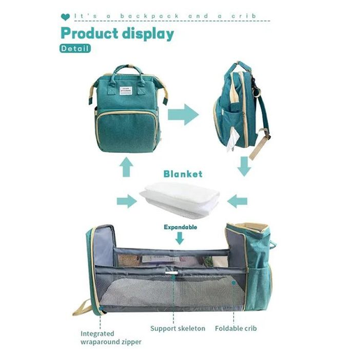 Foldable Baby Bed Mummy Bag 2-in-1 Multifunctional Backpack, Large Capacity, Portable & Easy Setup for On-the-Go Parents