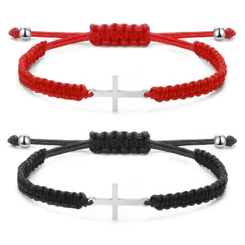 2pcs Stainless Steel Cross Bracelet for Boys Girls Black Red