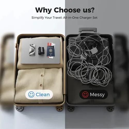 120W fast charger with retractable Type-C and Lightning cables.