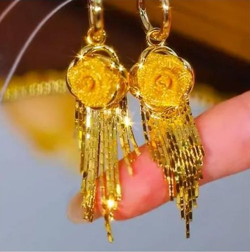 French-style high-end luxury rose tassel earrings