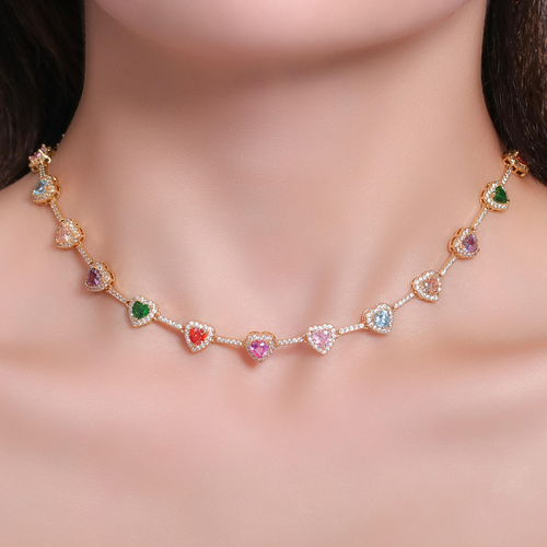 New hot-selling 18k gold-plated non-fading ethnic necklace Ins style heart zircon beaded necklace