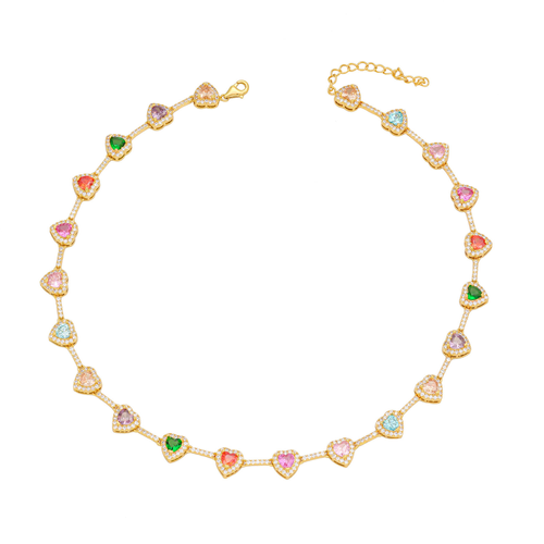 New hot-selling 18k gold-plated non-fading ethnic necklace Ins style heart zircon beaded necklace