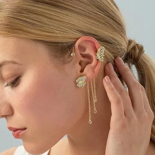 Butterfly Earrings Ear Cuffs Climber Wrap Around Earrings for Women Right Left No Piercing Ear Clip Gold Silver Ear Jewelry Gift
