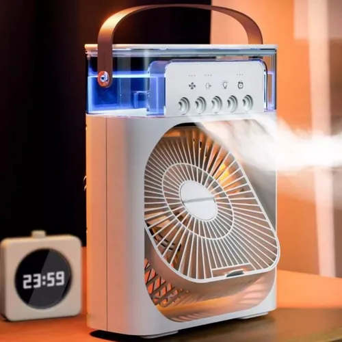 Summer air Cooling Humidifier Water air Cooler 3-in-1 Mini Portable Plastic Add Ice Fan With 7 Color Light