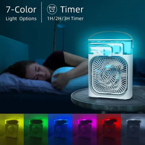 Summer air Cooling Humidifier Water air Cooler 3-in-1 Mini Portable Plastic Add Ice Fan With 7 Color Light