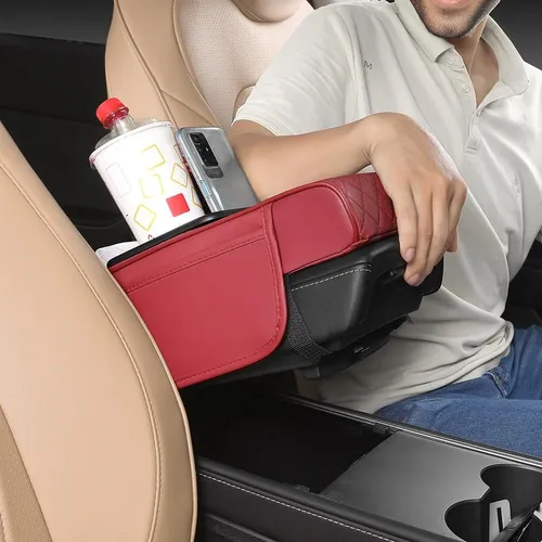 Multifunctional Leather Car Armrest Box Mat with Central Elbow Heightening Pad, Storage Box Cup Holder, Car Tissue Box, Auto Interior Accessories