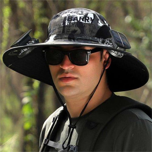 Solar Charging Fan Sun Protection Unisex Wide Brim Polyester Sun Hat Fisher Hat