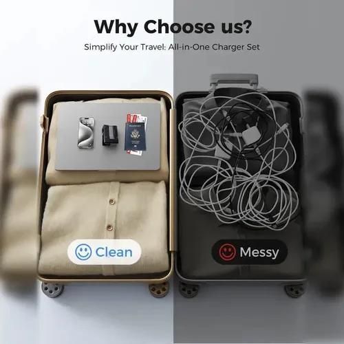 120W fast charger with retractable Type-C and Lightning cables.