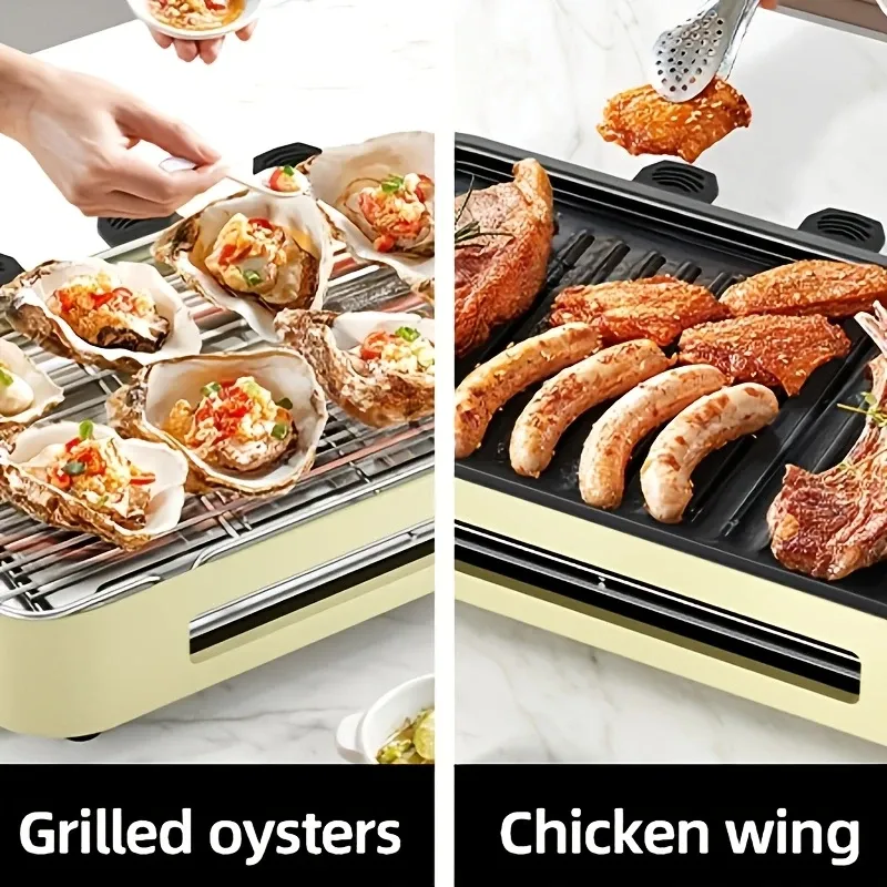 Complete set of electric grill pan with hand plate grill, 2 in 1 indoor electric grill, adjustable temperature, 1500W smokeless grill