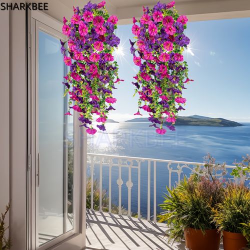 2 Pack of Vibrant and Attractive Artificial Hanging Bouquets - Eucalyptus Leaves and Flowers, Great for Outdoor, Home, Office and Garden Use