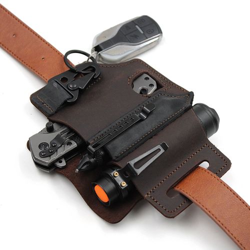 Spot EDC tactical tool leather case Retro outdoor tool waist bag Sports waist bag knife case flashlight case