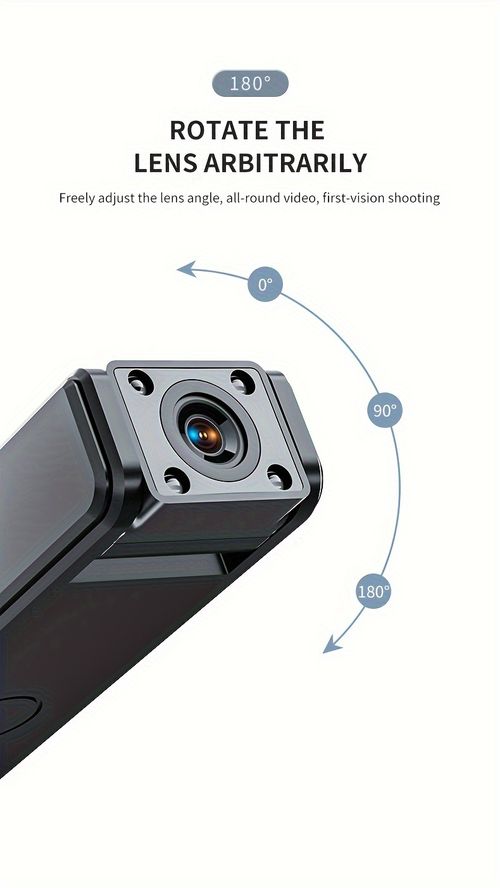 Body camera with audio and video recording, 180° rotating lens