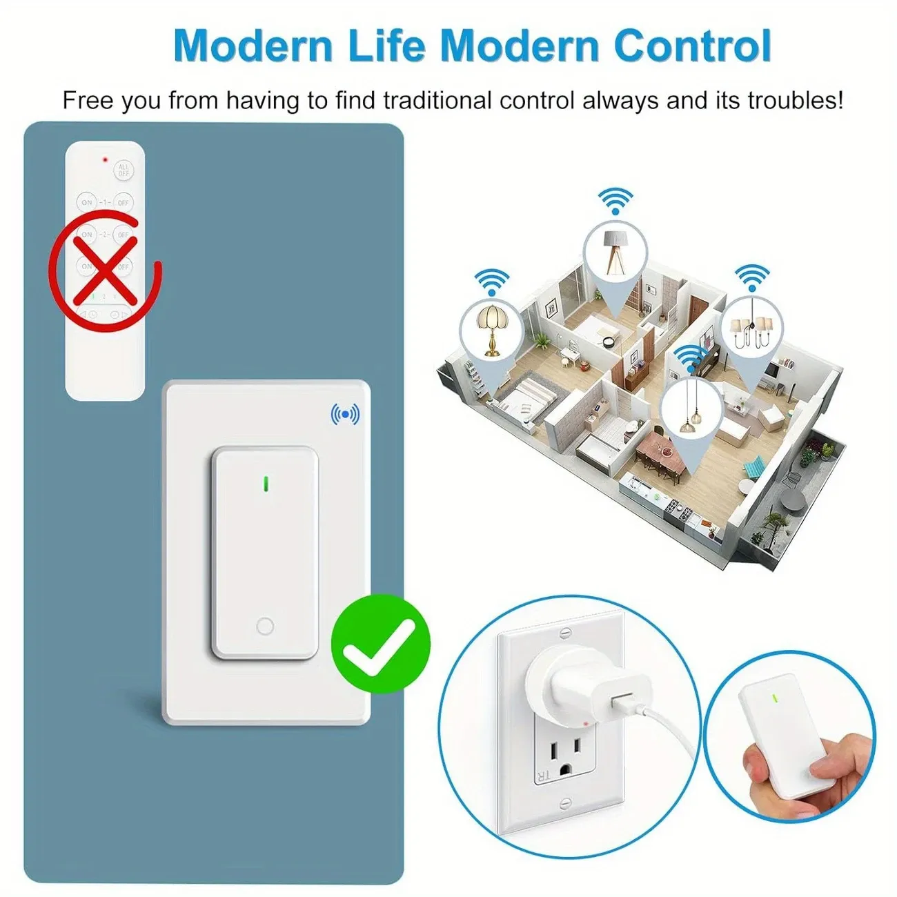 Remote switch socket remote control plug with switch, wireless onoff light switch wall mounted