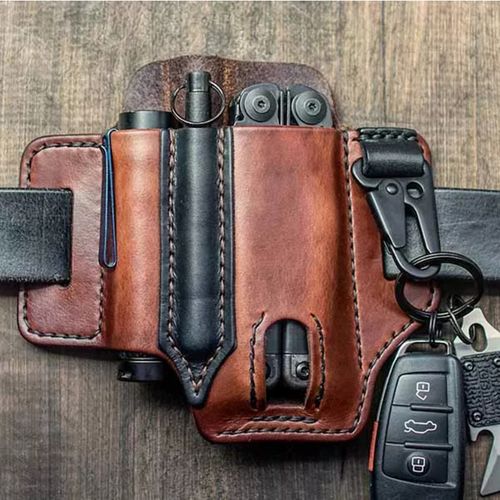 Spot EDC tactical tool leather case Retro outdoor tool waist bag Sports waist bag knife case flashlight case