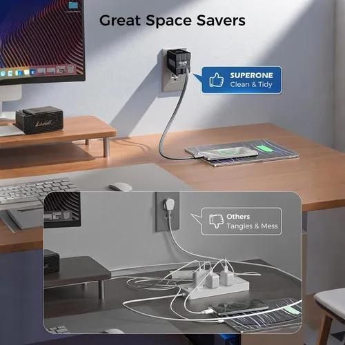 120W fast charger with retractable Type-C and Lightning cables.