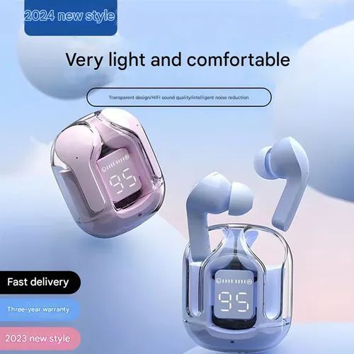See-Through Bluetooth Earbuds Pro - Noise Cancelling HD Stereo, 40H Playtime Comfort-Fit Earphones