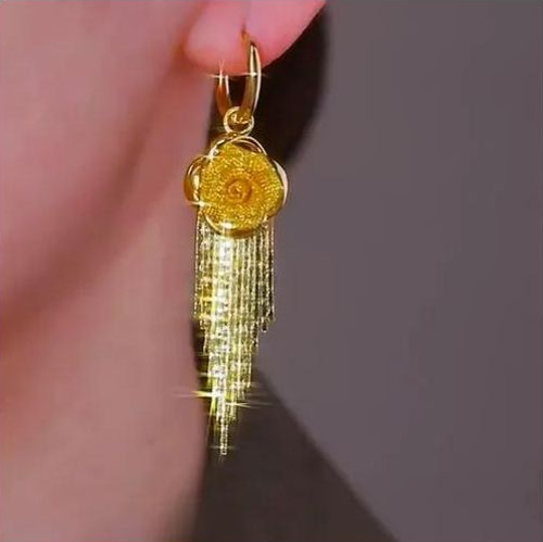 French-style high-end luxury rose tassel earrings