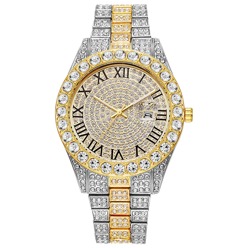 Moissanite Starry Sky Gold Dial Watch - Luxury Men's Wrist Watch