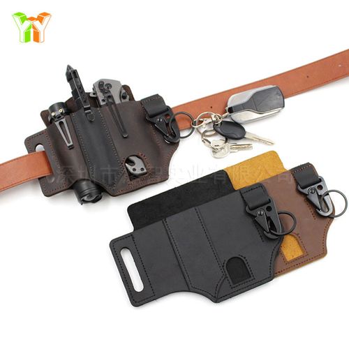Spot EDC tactical tool leather case Retro outdoor tool waist bag Sports waist bag knife case flashlight case