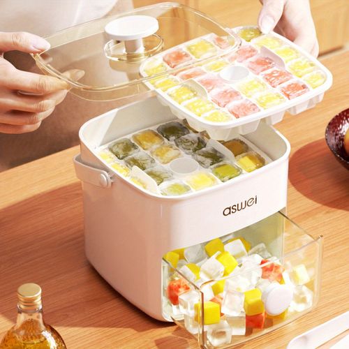 Easy Press Ice Cube Molds - Large Capacity, Double Layer 48 Ice Cubes