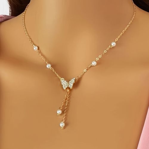 Fashionable and personalized women's butterfly pearl necklace versatile high-end niche ins style