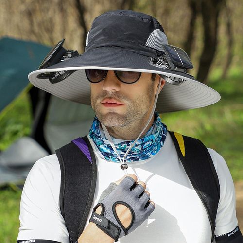 Solar Charging Fan Sun Protection Unisex Wide Brim Polyester Sun Hat Fisher Hat