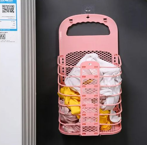 Hanging plastic space - saving laundry basket, foldable, foldable laundry basket, wall - mounted, foldable bathroom storage basket