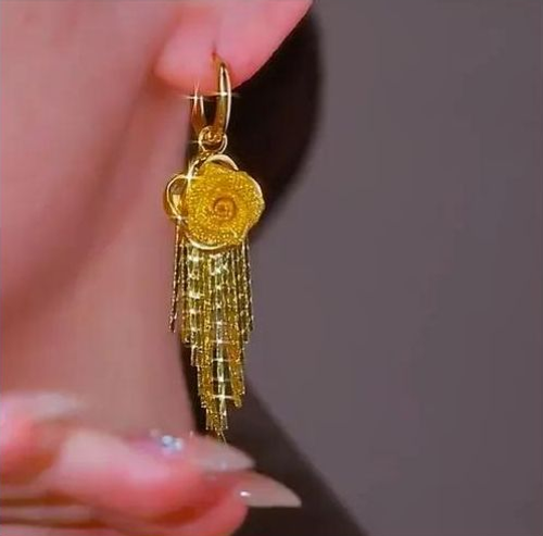 French-style high-end luxury rose tassel earrings