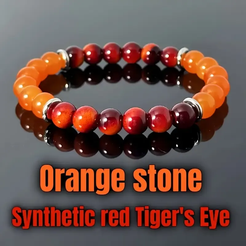 Orange Quartz and Red Gradient Gemstone Stretch Bracelet