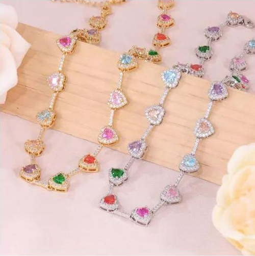 New hot-selling 18k gold-plated non-fading ethnic necklace Ins style heart zircon beaded necklace