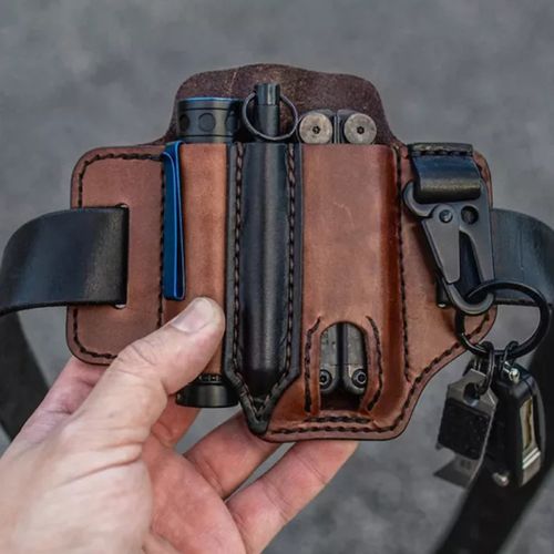 Spot EDC tactical tool leather case Retro outdoor tool waist bag Sports waist bag knife case flashlight case