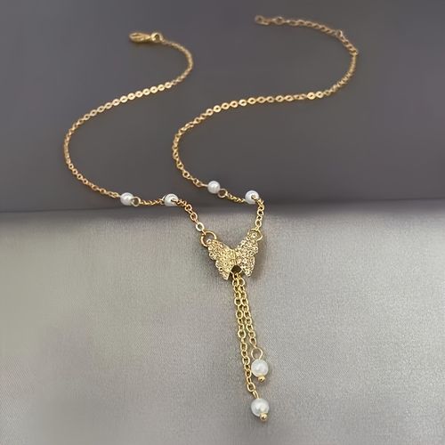 Fashionable and personalized women's butterfly pearl necklace versatile high-end niche ins style