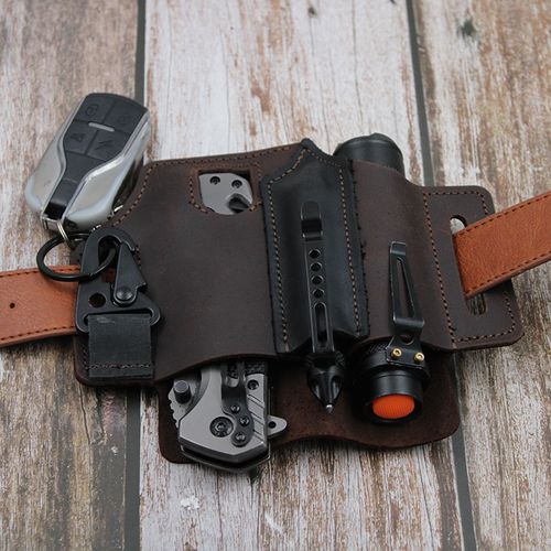 Spot EDC tactical tool leather case Retro outdoor tool waist bag Sports waist bag knife case flashlight case