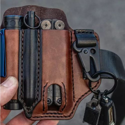 Spot EDC tactical tool leather case Retro outdoor tool waist bag Sports waist bag knife case flashlight case