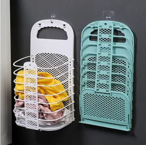 Hanging plastic space - saving laundry basket, foldable, foldable laundry basket, wall - mounted, foldable bathroom storage basket