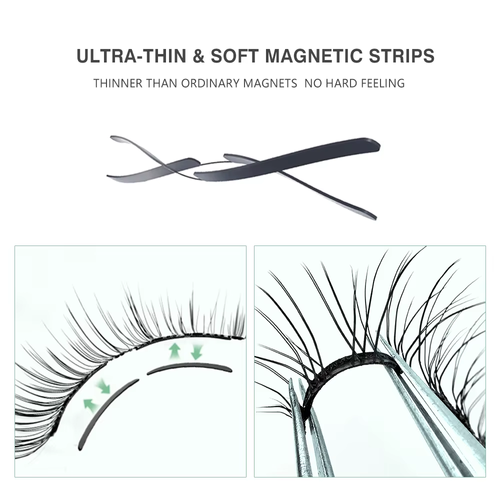 High-quality soft long magnetic strip reusable eyelash band with tweezers, natural half false eyelashes, makeup and beauty products