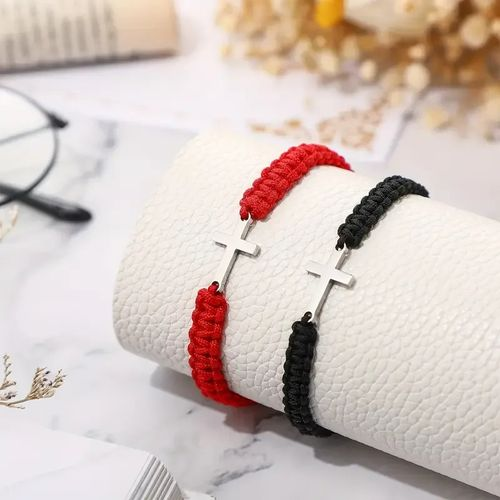 2pcs Stainless Steel Cross Bracelet for Boys Girls Black Red