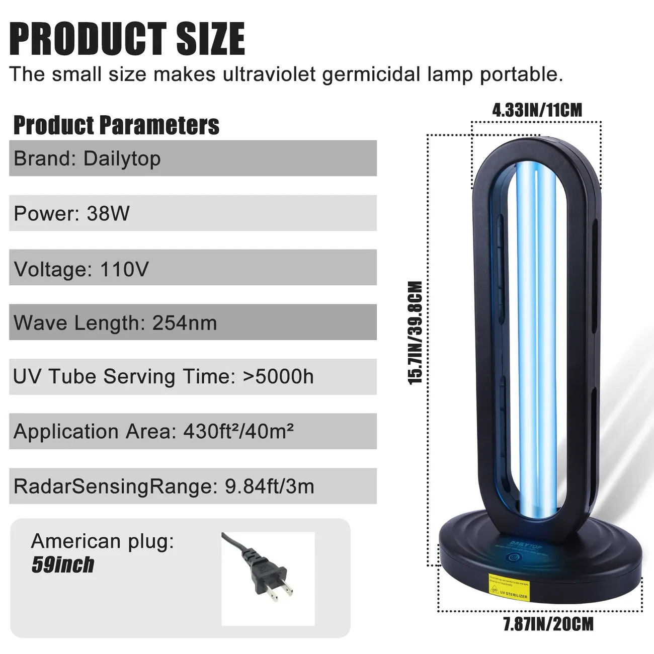 VAYEPRO UV household disinfection equipment, 3-speed timer remote control UV lamp, household 38W UV lamp, suitable for home, kitchen, baby room, office, convenient and efficient, protect family health - with radar