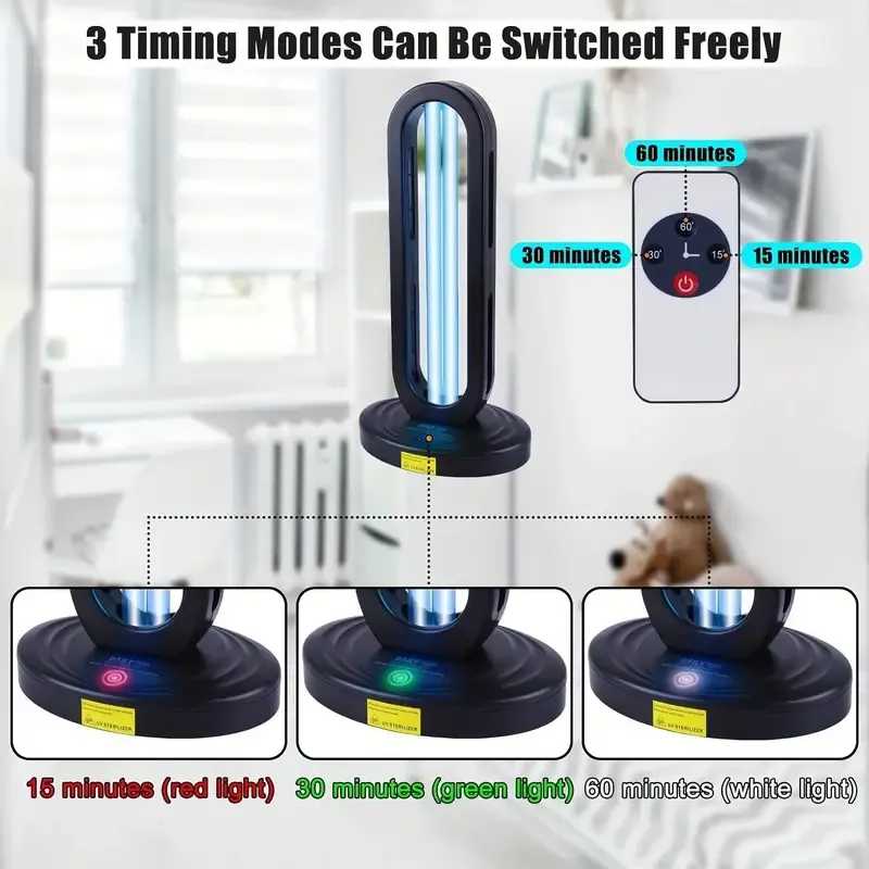 VAYEPRO UV household disinfection equipment, 3-speed timer remote control UV lamp, household 38W UV lamp, suitable for home, kitchen, baby room, office, convenient and efficient, protect family health - with radar