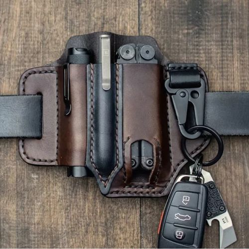 Spot EDC tactical tool leather case Retro outdoor tool waist bag Sports waist bag knife case flashlight case